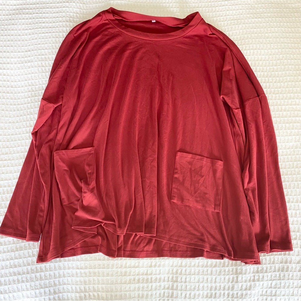 Red long sleeve pocket tunic top size 2XL